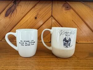 Funny Ceramic Mug Lot Karma Bus & Armadillo Coffee Cups Set of 2